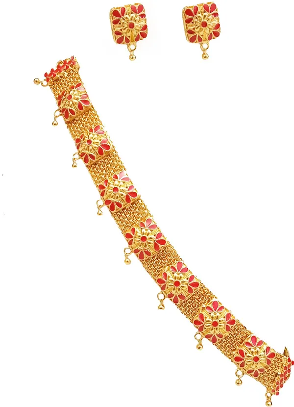 Assamese_Traditional_Gold_Plated_Red_Colour_Golpata_Necklace_Set_For_Women